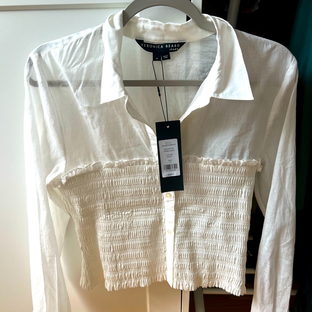 Veronica beard white ruched waist button down